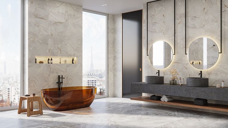 Плитка керамогранит Prime Ceramics Onice Silver 600x600 ректификат матовый (1,44 кв.м.) под оникс